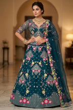 Semi-Stitched Butterfly Net Sequins Embroidered Lehenga Set with Dupatta