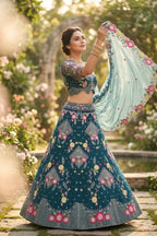 Semi-Stitched Butterfly Net Sequins Embroidered Lehenga Set with Dupatta