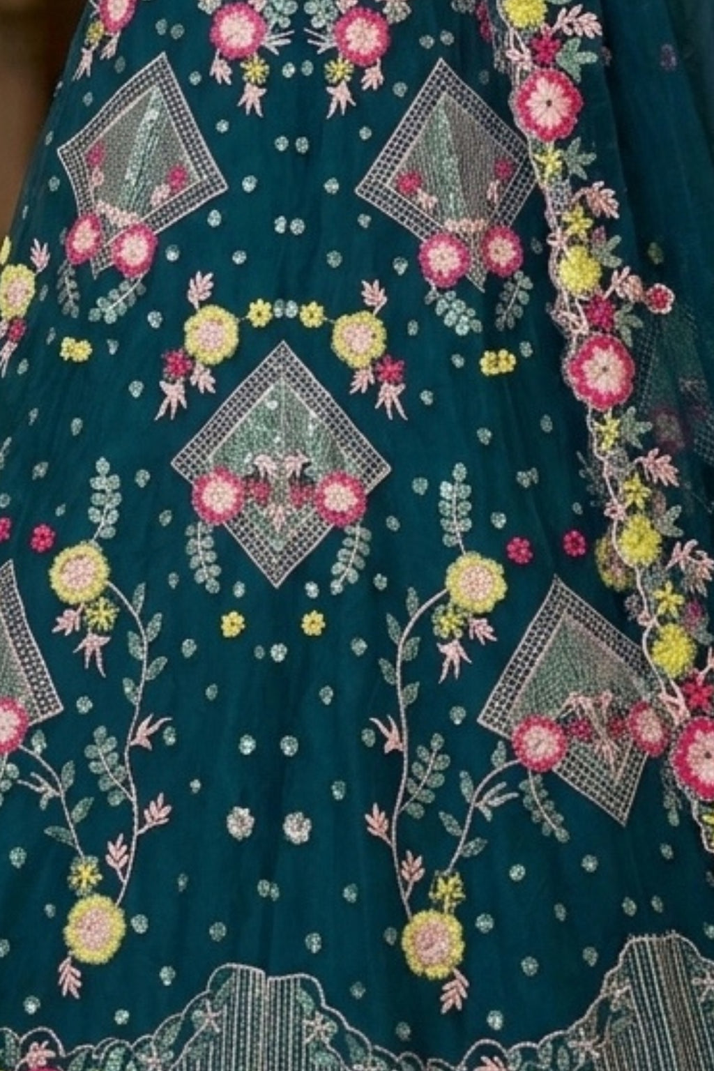 Semi-Stitched Butterfly Net Sequins Embroidered Lehenga Set with Dupatta