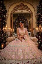 Semi-Stitched Soft Butterfly Net Real Mirror & Sequins Embroidered Lehenga