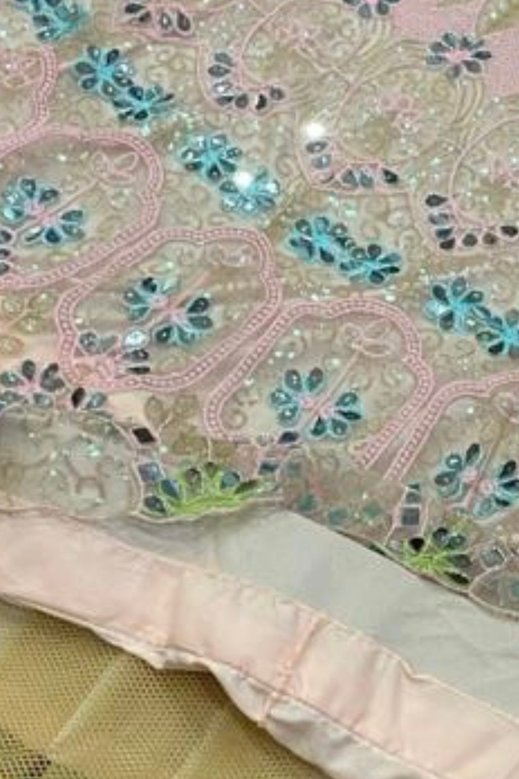 Semi-Stitched Soft Butterfly Net Real Mirror & Sequins Embroidered Lehenga