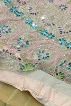 Semi-Stitched Soft Butterfly Net Real Mirror & Sequins Embroidered Lehenga