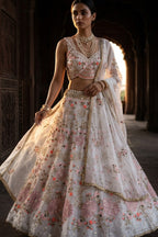 Ivory Tabby Silk Pearl Embroidered Lehenga Set