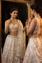 Ivory Tabby Silk Pearl Embroidered Lehenga Set