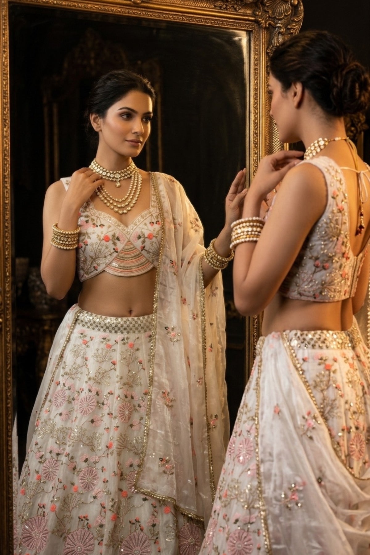 Ivory Tabby Silk Pearl Embroidered Lehenga Set