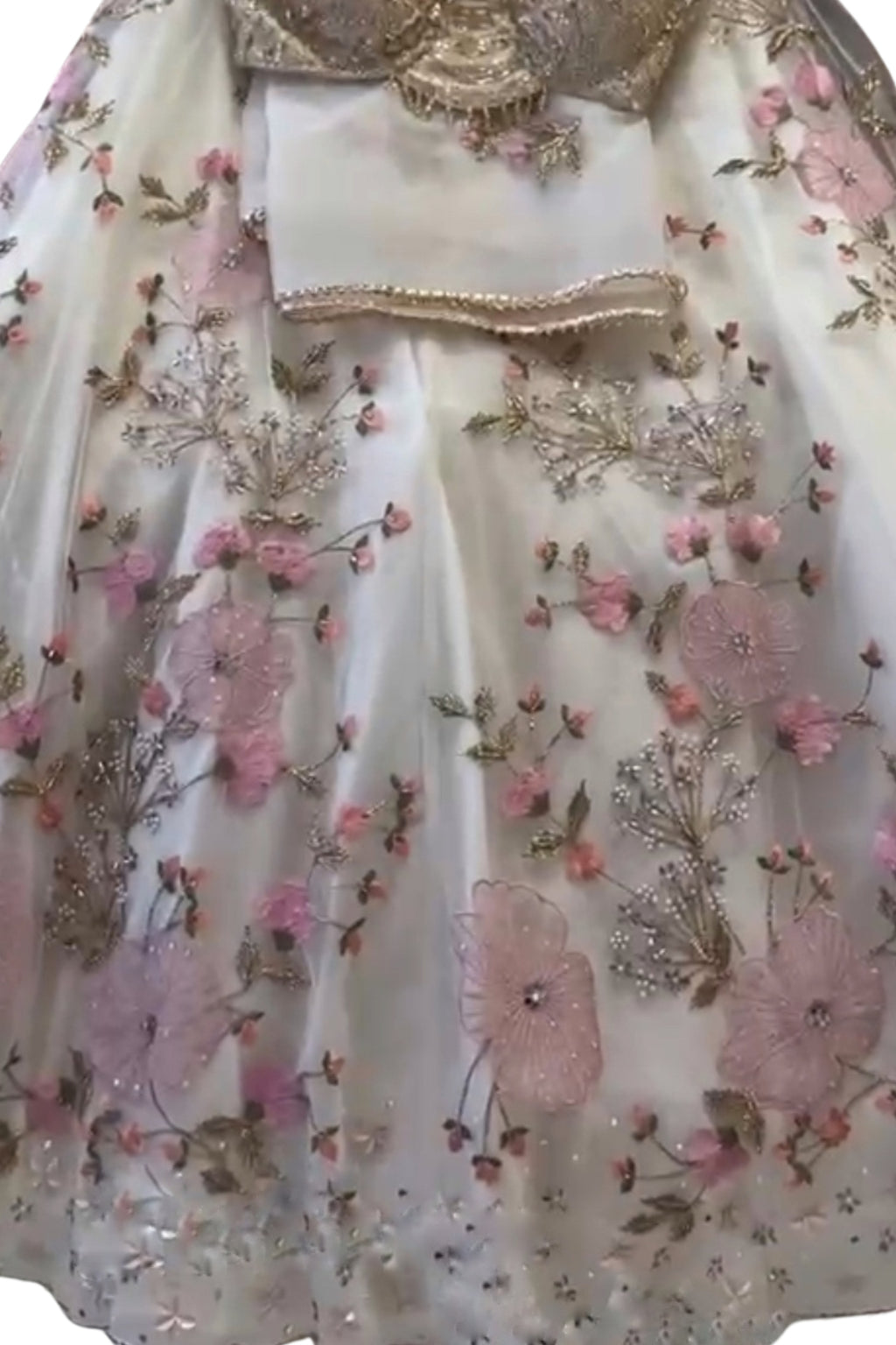 Ivory Tabby Silk Pearl Embroidered Lehenga Set