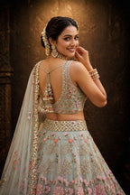 Green Tabby Silk Pearl Embroidered Lehenga Set