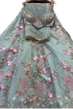 Green Tabby Silk Pearl Embroidered Lehenga Set