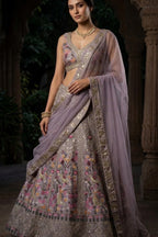 Lavender Satin Silk Sequins Embroidered Lehenga Set