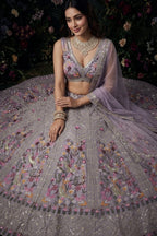 Lavender Satin Silk Sequins Embroidered Lehenga Set