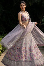 Lavender Satin Silk Sequins Embroidered Lehenga Set