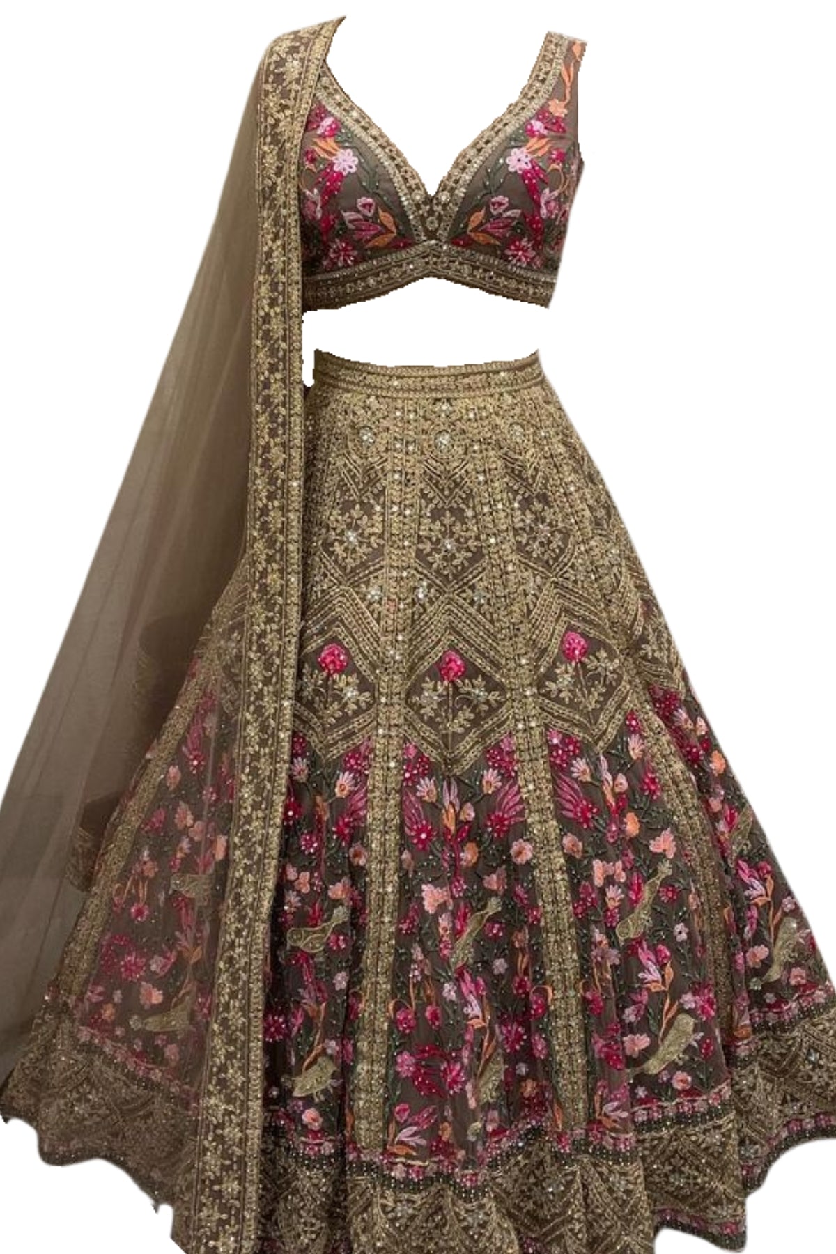 Lavender Satin Silk Sequins Embroidered Lehenga Set