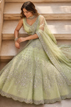 Semi-Stitched Butterfly Net Foil Mirror & Sequins Embroidered Lehenga Set