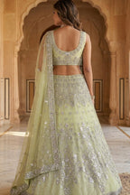 Semi-Stitched Butterfly Net Foil Mirror & Sequins Embroidered Lehenga Set
