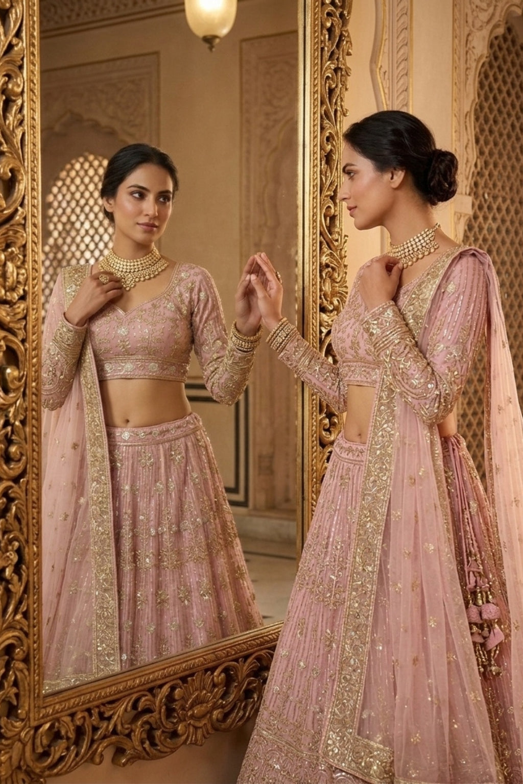 Semi-Stitched Soft Butterfly Net Sequins Embroidered Lehenga Set