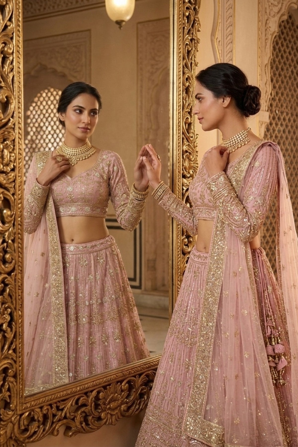 Semi-Stitched Soft Butterfly Net Sequins Embroidered Lehenga Set