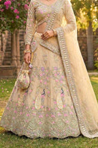 Beige sequins lehenga for wedding with butterfly net fabric