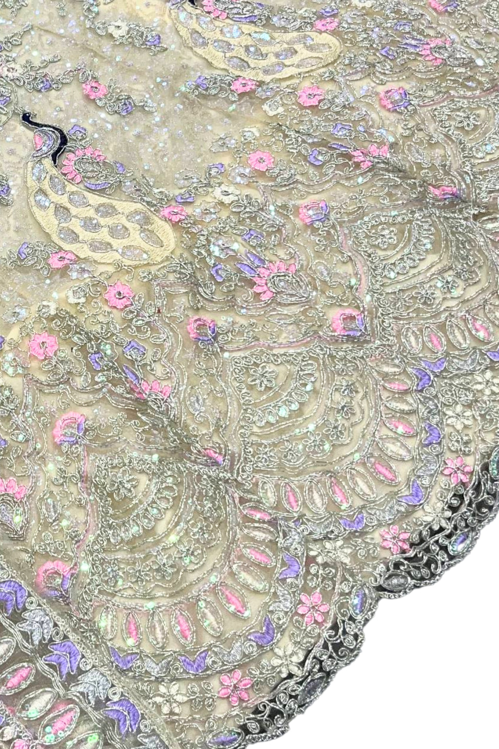 Beige sequins lehenga for wedding with butterfly net fabric