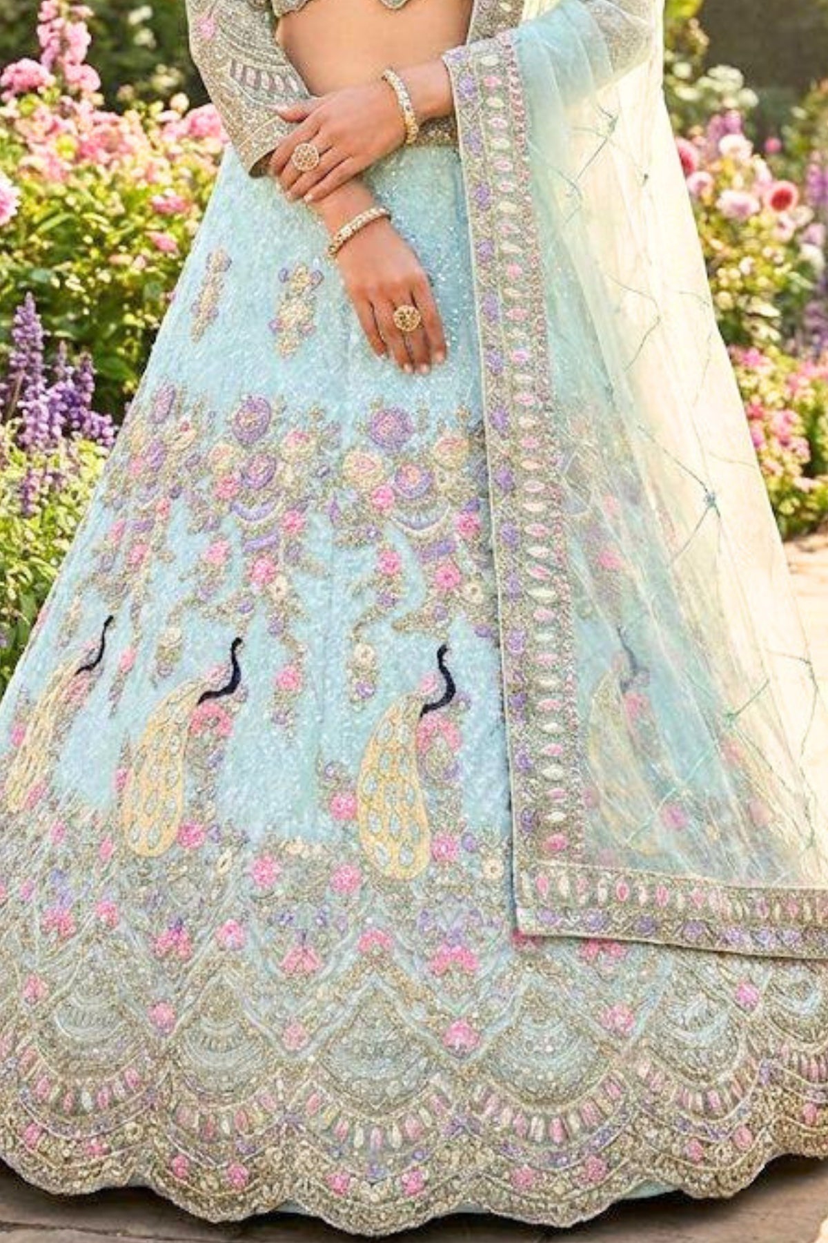 EETH Powder Blue Butterfly Net Lehenga with Coding Sequins Work for Wedding & Party Wear (Copy)