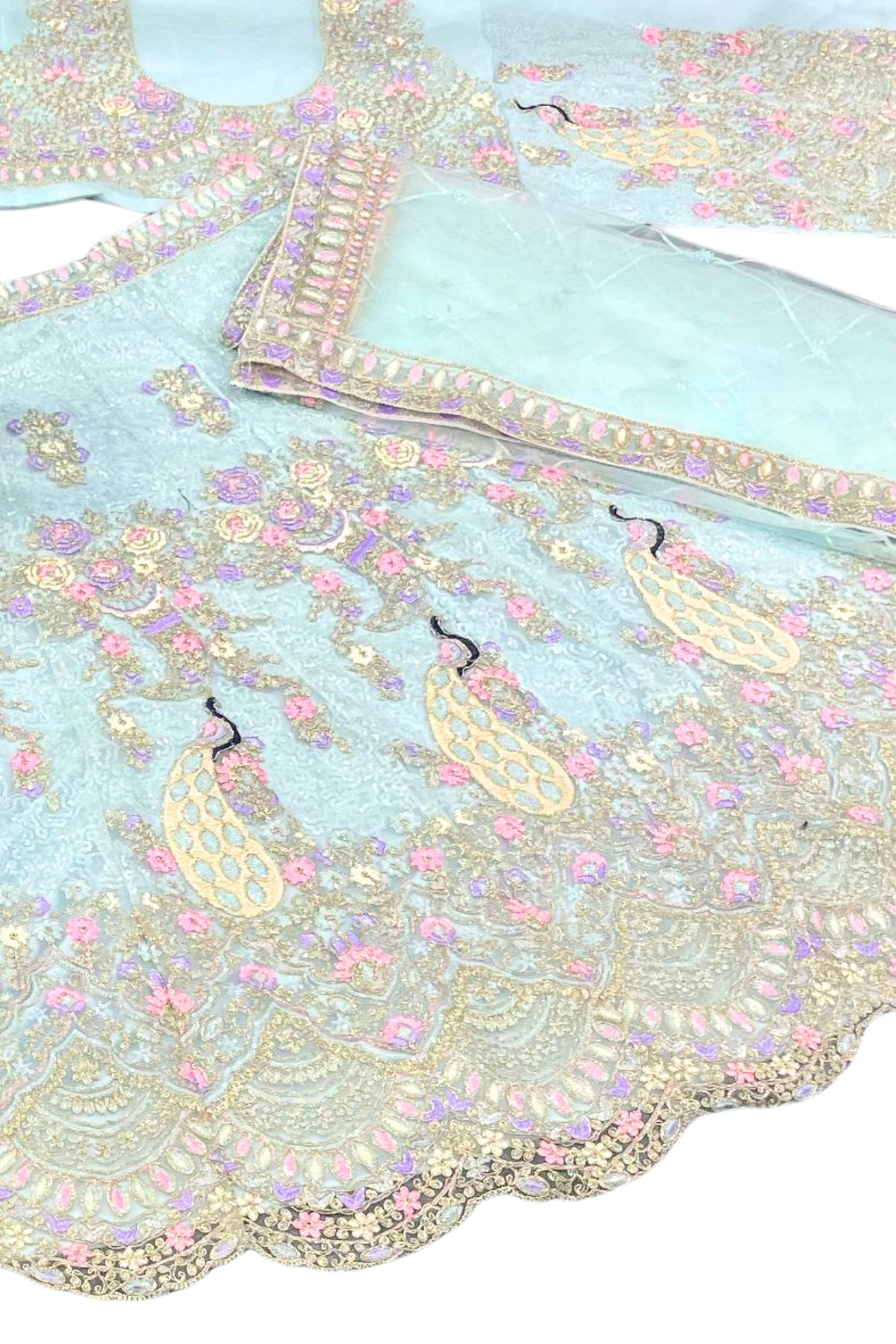 EETH Powder Blue Butterfly Net Lehenga with Coding Sequins Work for Wedding & Party Wear (Copy)