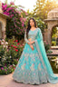 Blue butterfly net lehenga with coding sequins embroidery for wedding and party wear
