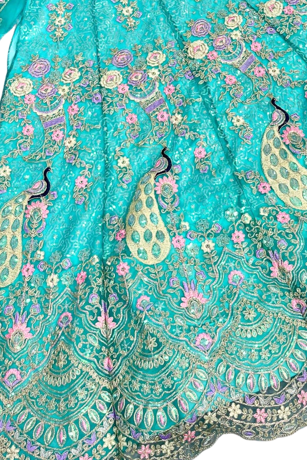 Blue butterfly net lehenga with coding sequins embroidery for wedding and party wear