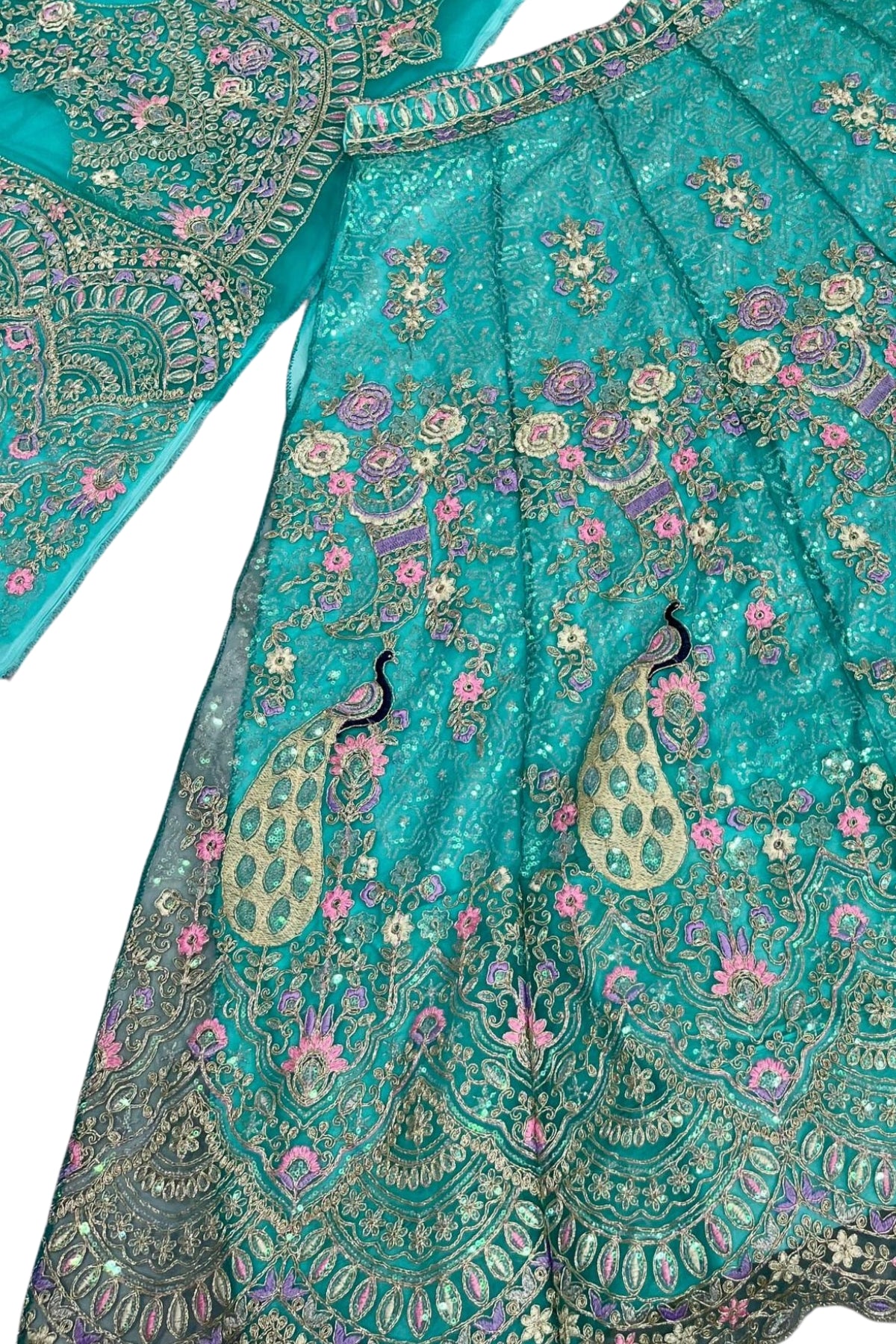 Blue Coding Sequins Work Butterfly Net Lehenga Set