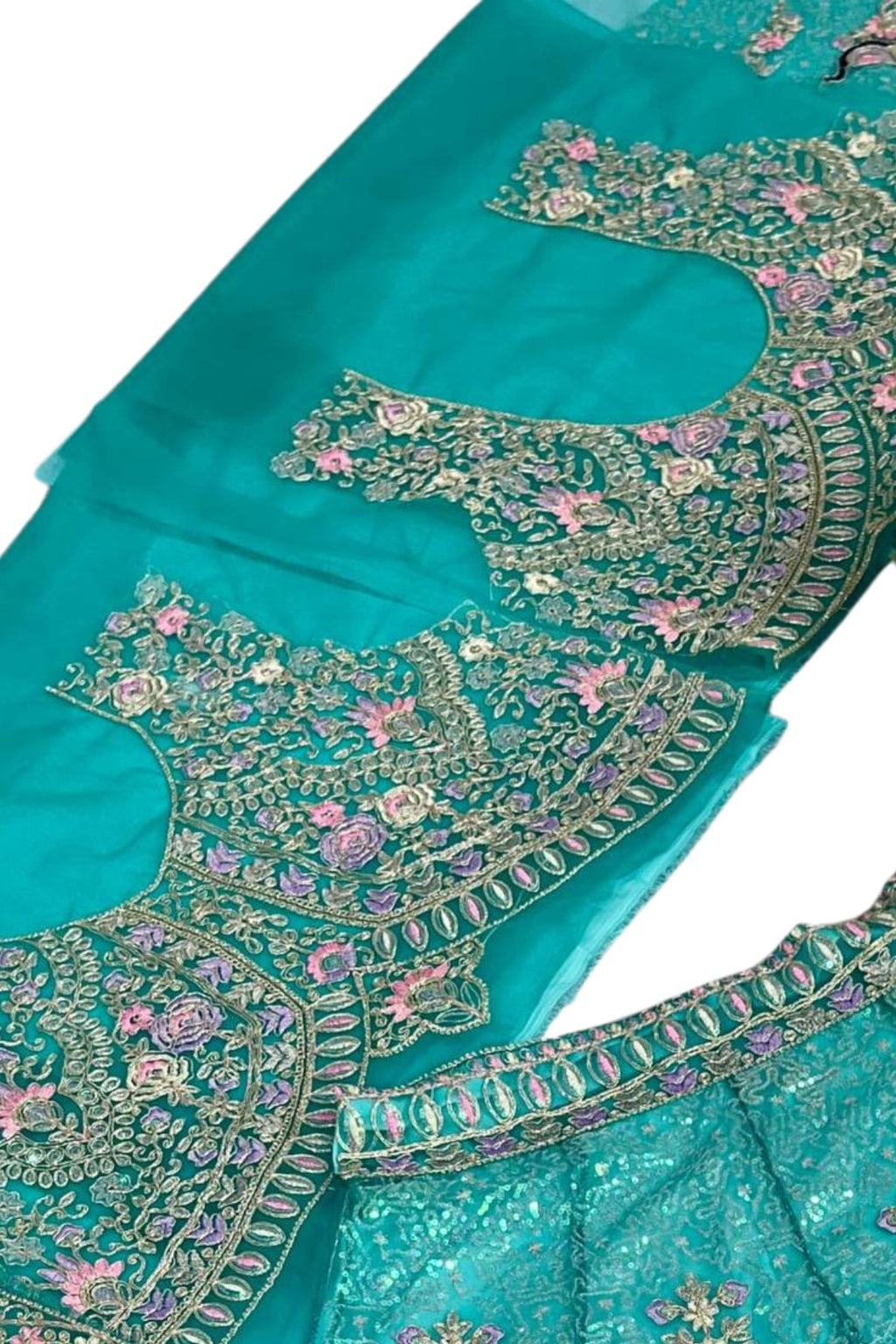 Blue Coding Sequins Work Butterfly Net Lehenga Set