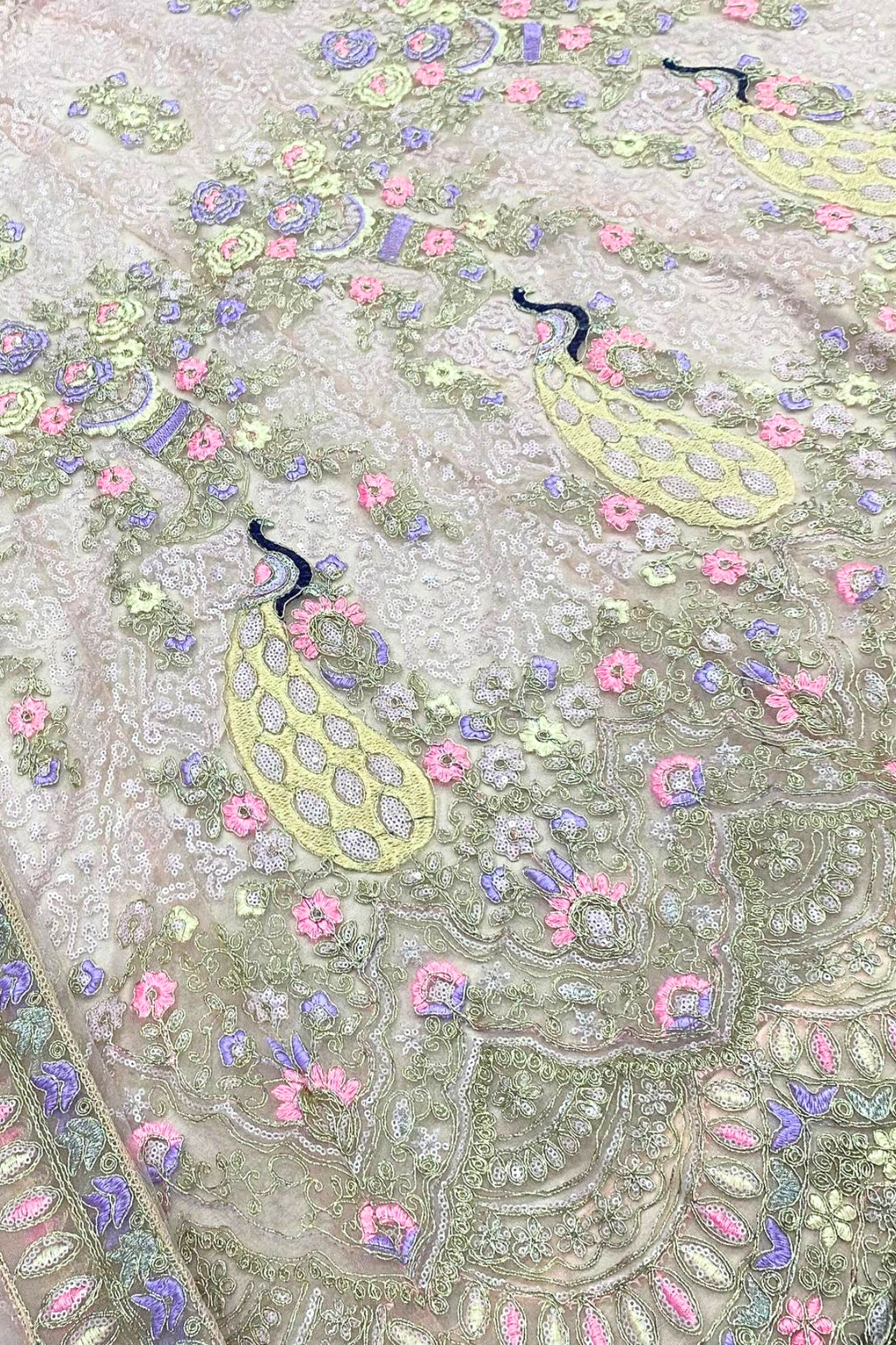 Ivory butterfly net lehenga with coding sequins embroidery for wedding and festive wear