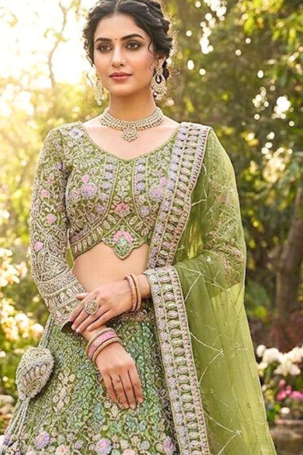 Mehendi green butterfly net lehenga with coding sequins embroidery for wedding and festive wear