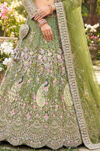 Mehendi green butterfly net lehenga with coding sequins embroidery for wedding and festive wear
