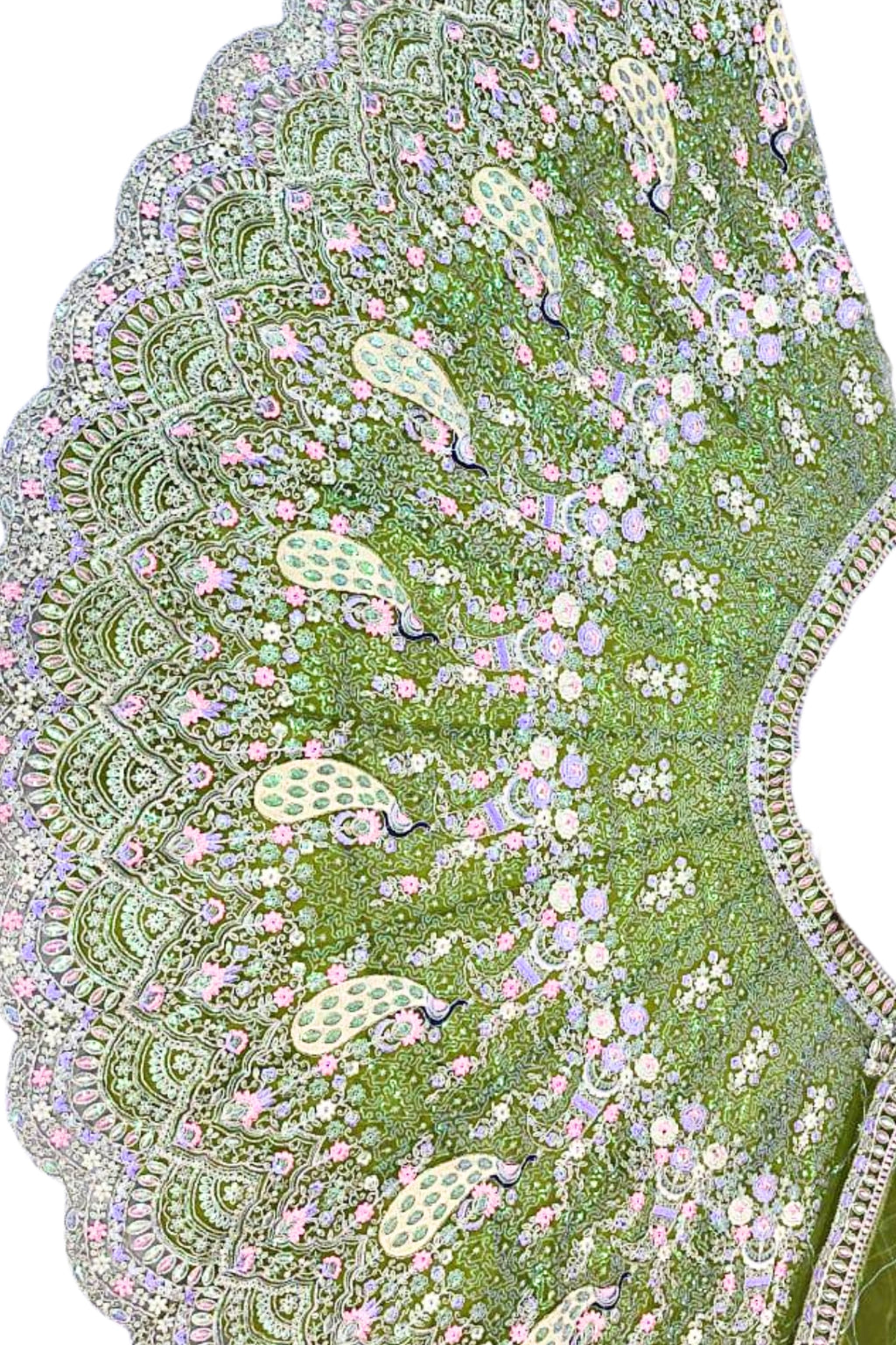 Mehendi green butterfly net lehenga with coding sequins embroidery for wedding and festive wear