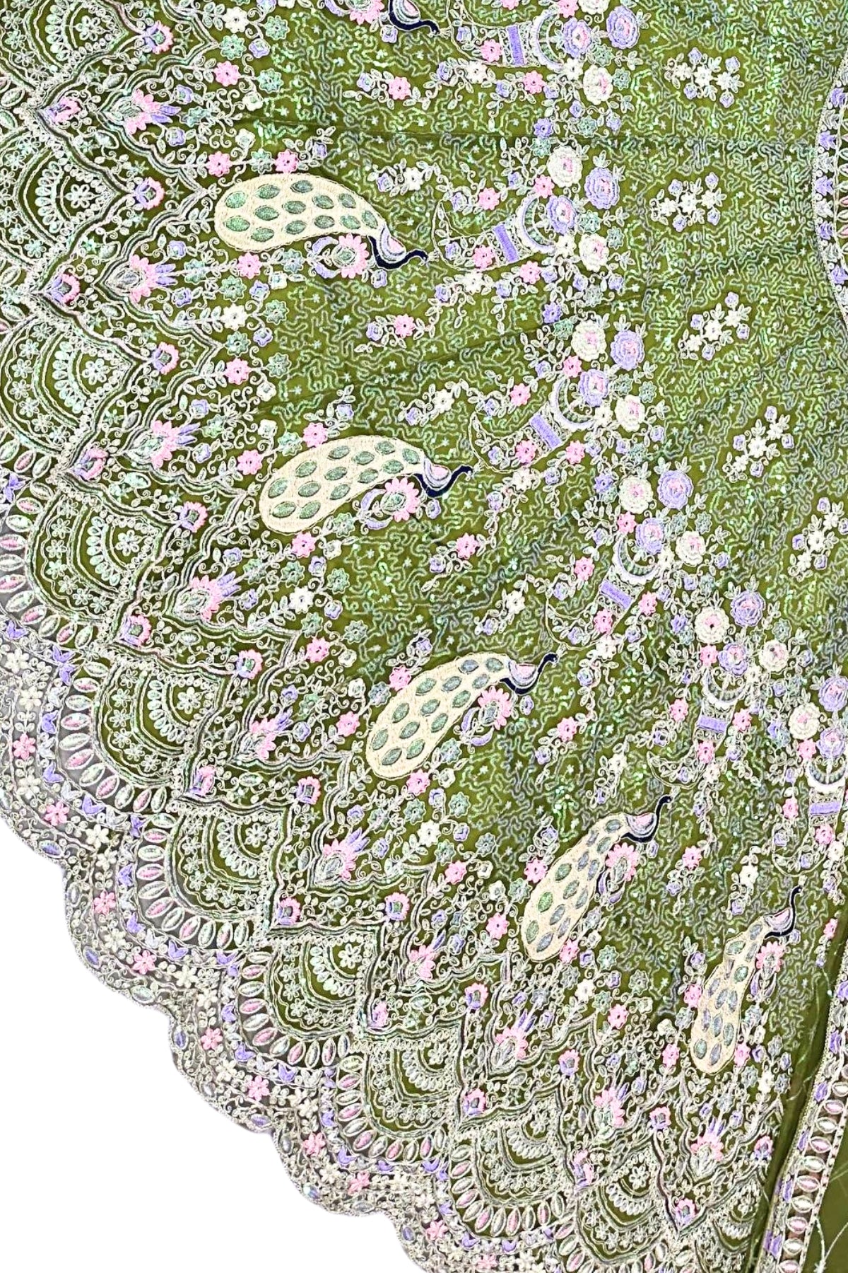 Mehendi green butterfly net lehenga with coding sequins embroidery for wedding and festive wear