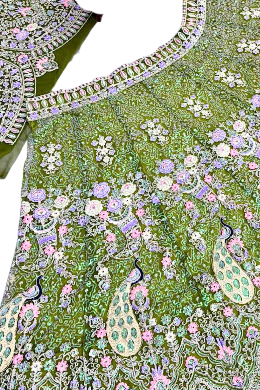 Mehendi green butterfly net lehenga with coding sequins embroidery for wedding and festive wear