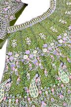 Mehendi green butterfly net lehenga with coding sequins embroidery for wedding and festive wear