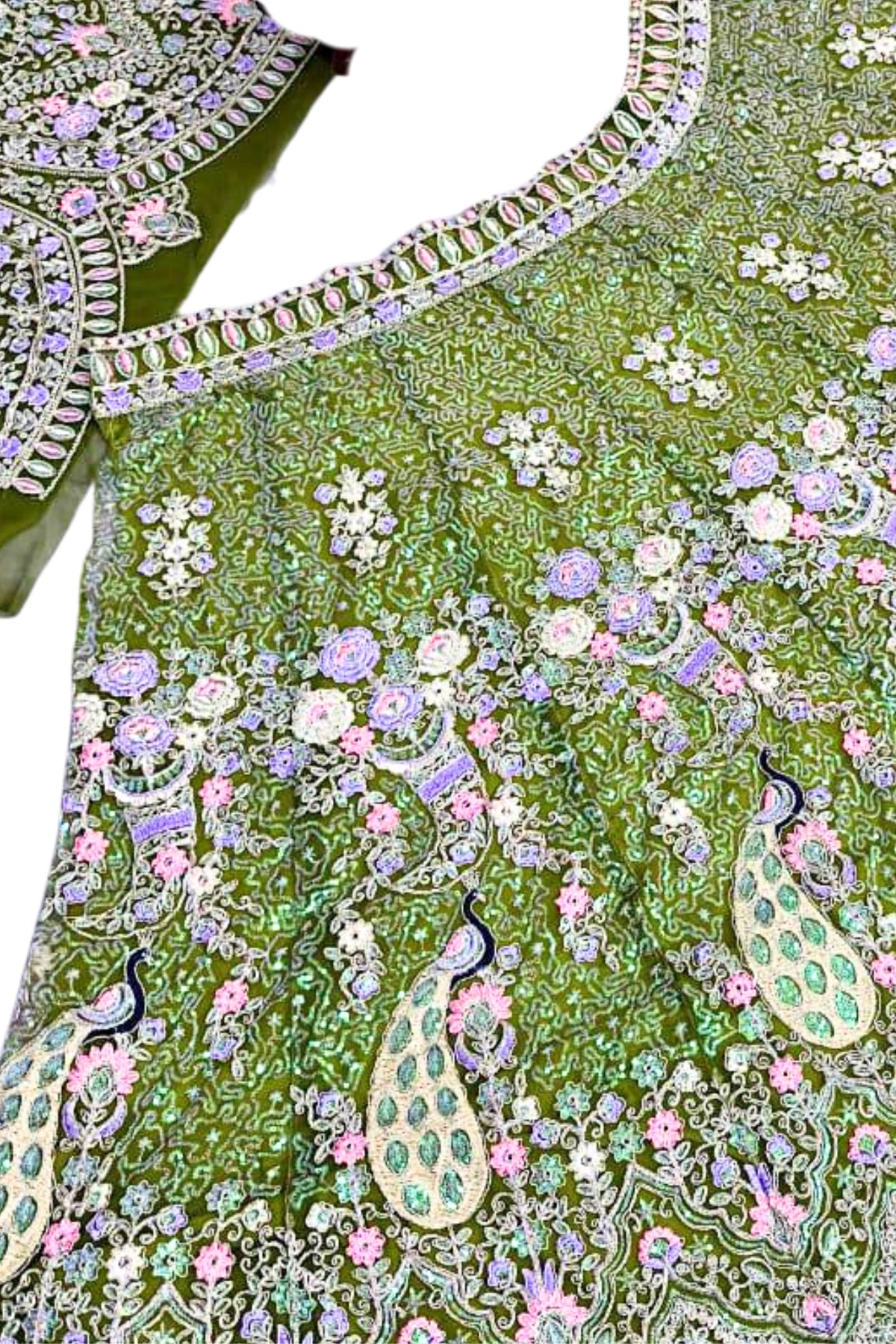 Mehendi green butterfly net lehenga with coding sequins embroidery for wedding and festive wear