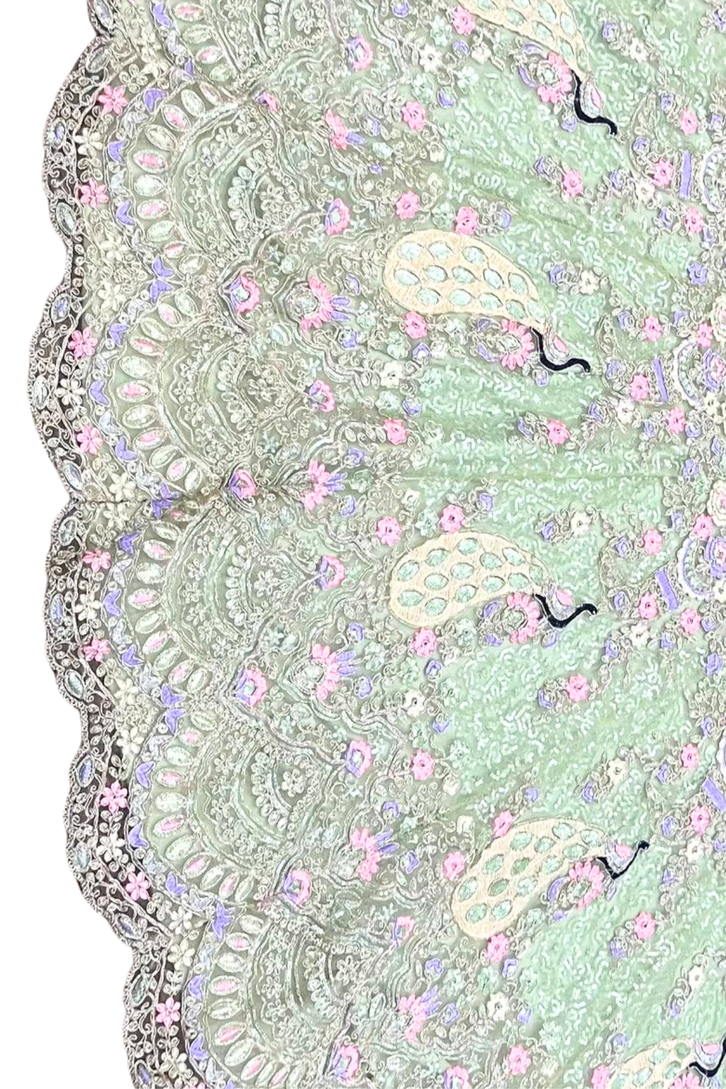 Mint green butterfly net lehenga with coding sequins embroidery for wedding and festive wear