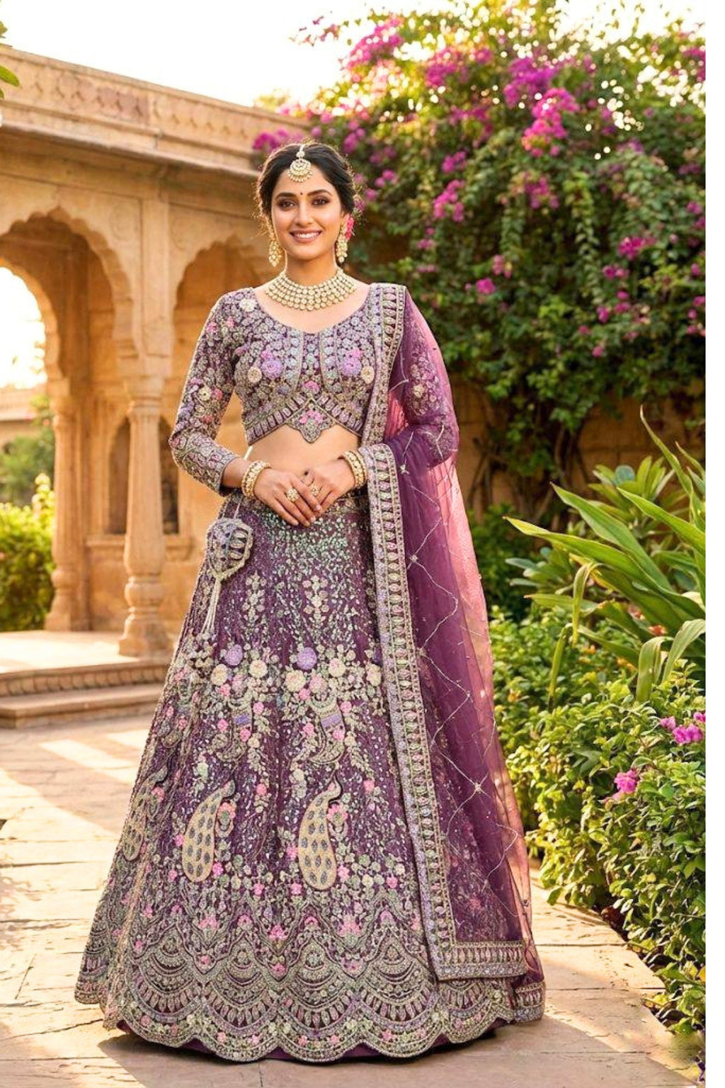 Purple butterfly net lehenga with coding sequins work for wedding and party wear