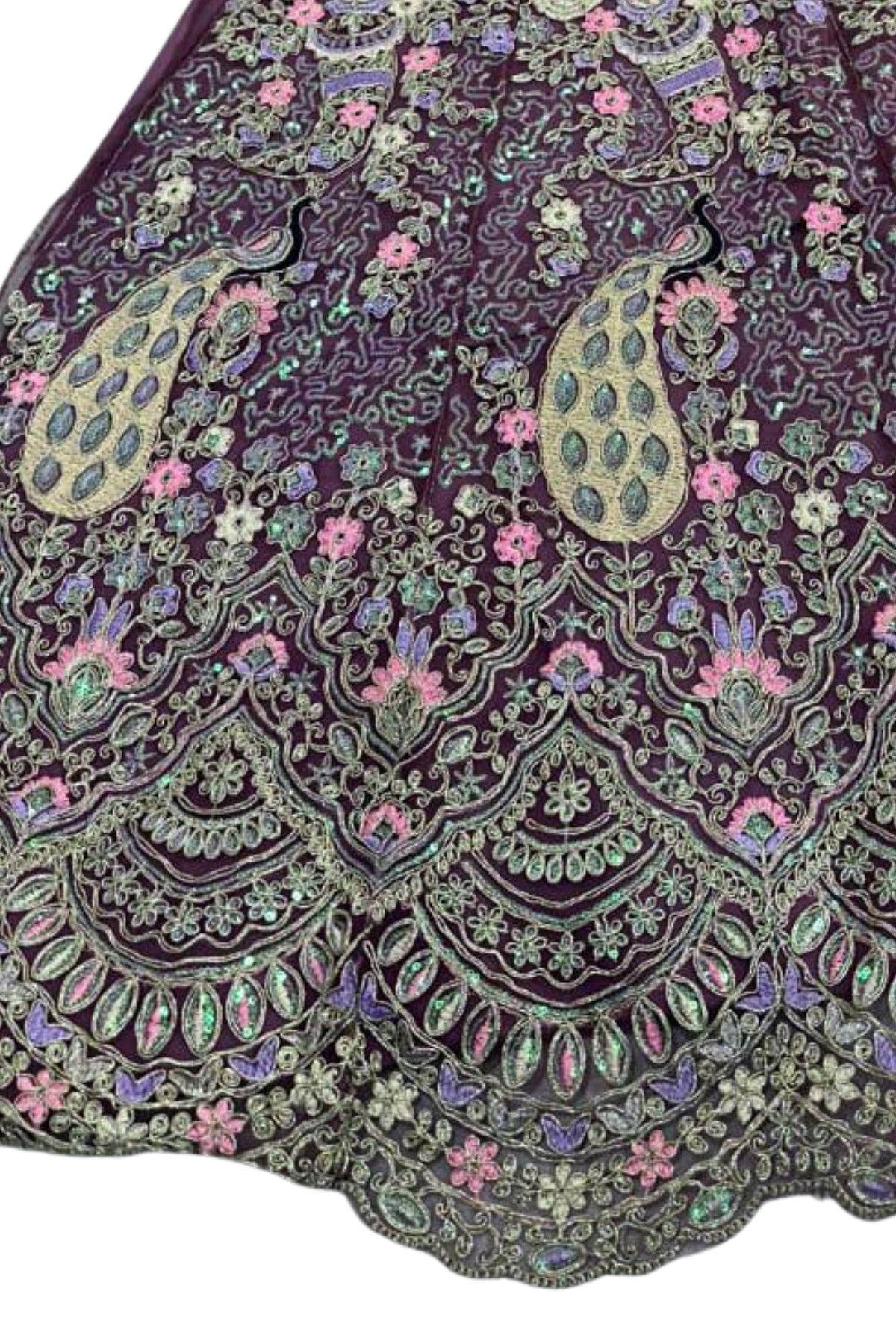 Purple butterfly net lehenga with coding sequins work for wedding and party wear