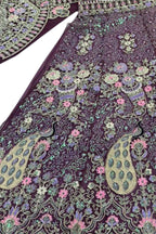 Purple butterfly net lehenga with coding sequins work for wedding and party wear