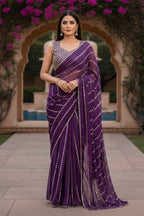 Elegant faux georgette saree with real mirror embroidery work for wedding, festive and party wear