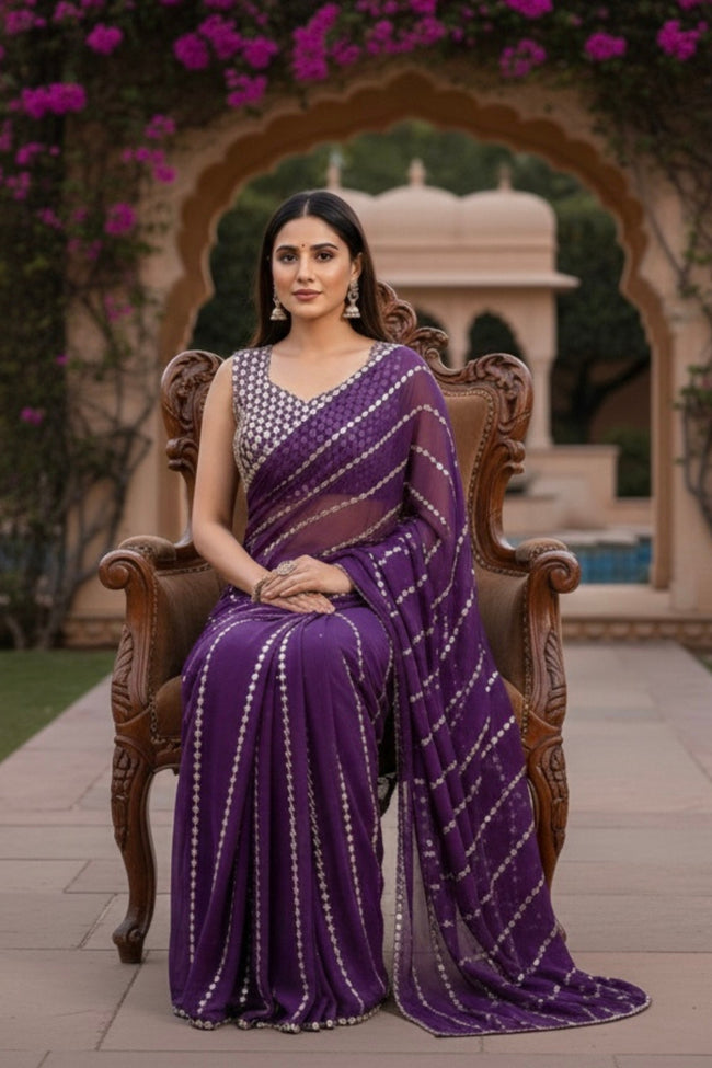 Designer Faux Georgette Real Mirror Work Saree Main Image