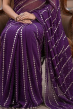 Elegant faux georgette saree with real mirror embroidery work for wedding, festive and party wear