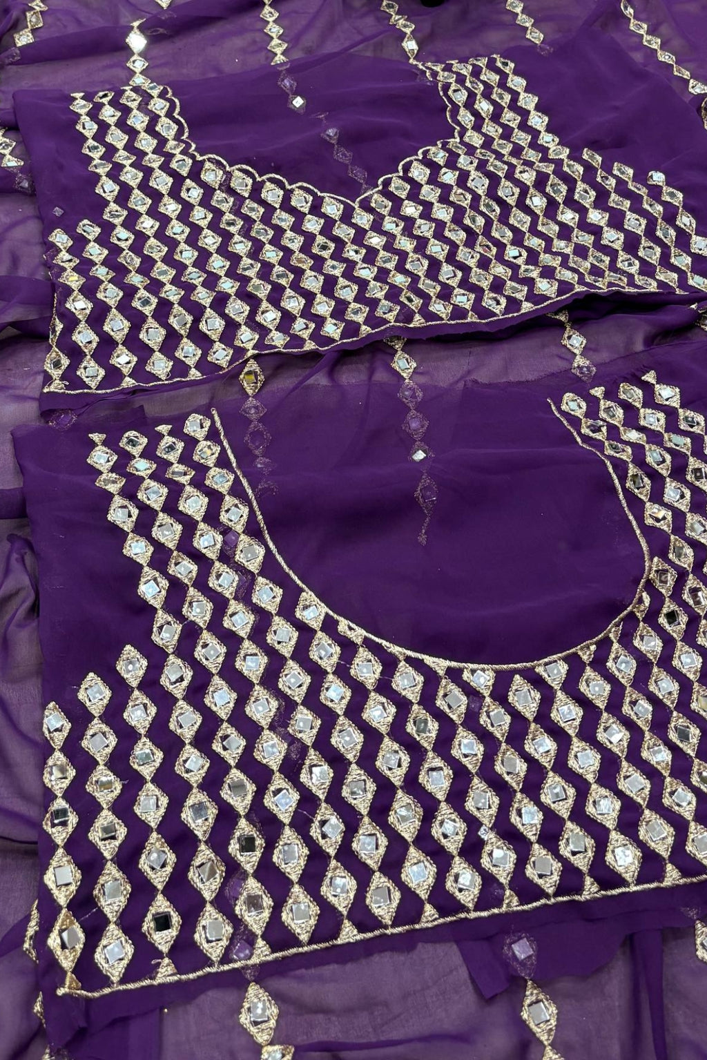 Elegant faux georgette saree with real mirror embroidery work for wedding, festive and party wear