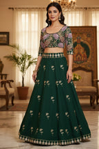 Elegant fox georgette 4 meter flared lehenga with sequins embroidery, can-can layers and dupatta for wedding and festive wear