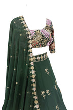 Elegant fox georgette 4 meter flared lehenga with sequins embroidery, can-can layers and dupatta for wedding and festive wear