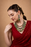 Green Kundan Choker Necklace Set with Beaded Drops & Earrings