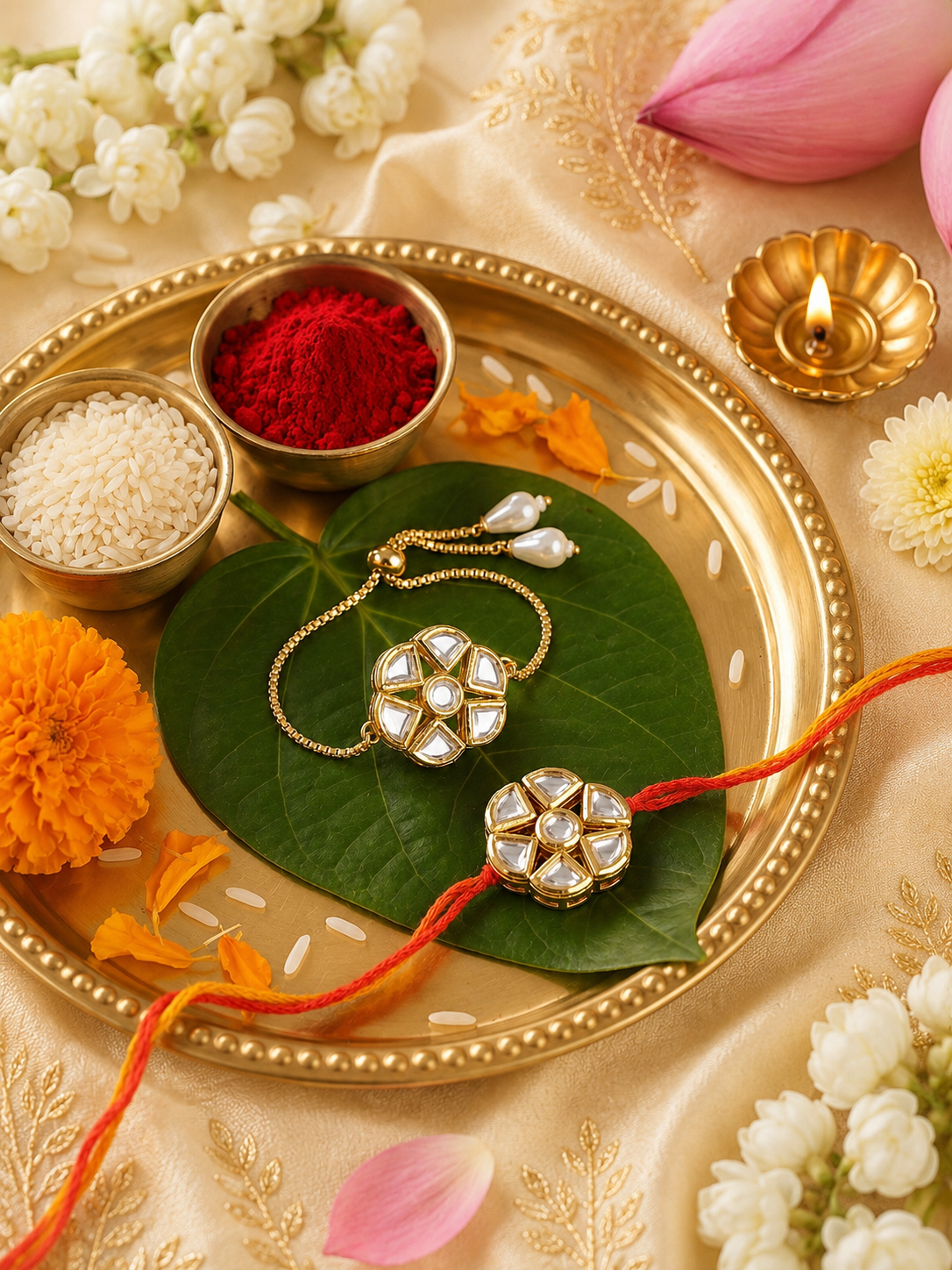 Multi Colour Brass Kundan Rakhi set of 2