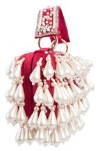 Pearl handcrafted clutch bag with traditional detailing short handle and detachable shoulder chain for wedding and festive wear