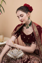 Pearl bead and crystal embellished ethnic clutch with detachable chain handle for wedding and bridal festive wear EETH